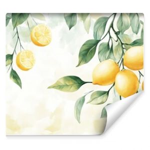 A vibrant watercolor depiction of fresh lemons and green leaves with a soft, neutral background, evoking a bright and cheerful atmosphere