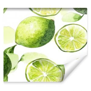 Seamless pattern of hand drawn lime fruit in watercolor