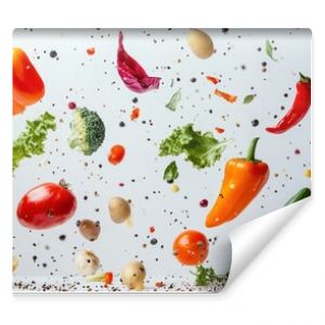  Big set falling vegetables and fruits on white background 