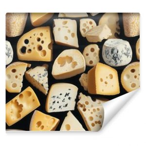 A seamless and playful cheese pattern featuring cheese holes and