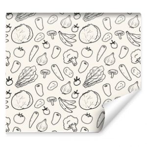 食品・食材・野菜の手書き線画のベクターシームレス背景 Vector seamless backgrounds of hand-drawn and line drawings of food, ingredients and vegetables.