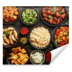 A vibrant assortment of different cuisine dishes perfect for festive gatherings and culinary celebrations. Design for Wall Art, Poster Print, Wallpaper & Background