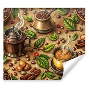 Vintage Coffee Seamless Pattern - Hand Drawn Coffee Elements for Stylish Backgrounds