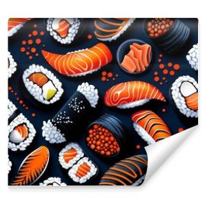 Hand-painted sushi pattern, seamless background, flat design illustration