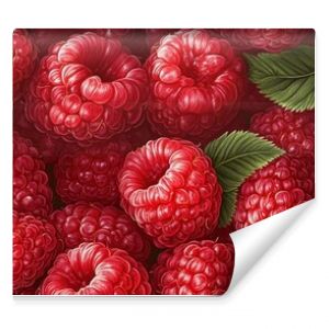 Vibrant raspberry pattern with juicy red berries and green leaves for creative design.