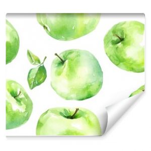 Hand drawn watercolor painting of green apples on a white background vibrant seamless pattern design