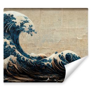 Great wave in ocean as Japanese style illustration wallpaper