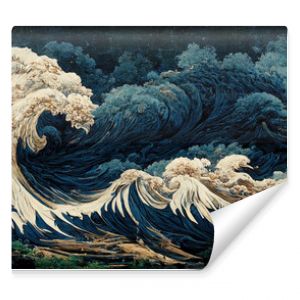 Japanese illustration of great ocean waves as wallpaper