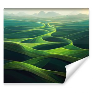 Abstract green landscape wallpaper background illustration design with hills and mountains