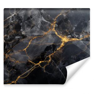 Black marble texture background, wide banner with pattern of gold line in dark rock. Abstract luxury marbled structure close-up. Concept of art, design, stone and wallpaper