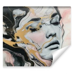 Ethereal Female Portrait with Marble and Gold Veins A captivating blend of luxurious marble textures intertwined with delicate gold accents, forming an abstract female visage.