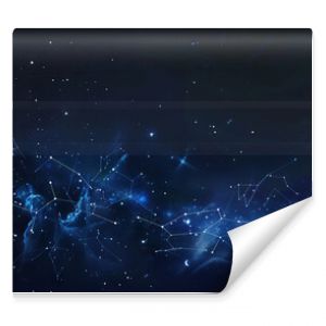 A sleek night sky background with highlighted zodiac constellations, delicate lines, and star details. Starry night sky with constellations and nebulae. Design for wallpaper, poster, and print.