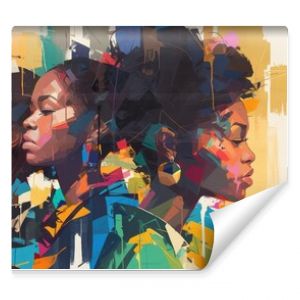 abstract colorful painting of group portraits, african american women and men -