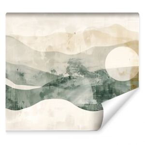 A serene abstract landscape featuring muted colors and gentle curves, evoking a calm and tranquil atmosphere. 