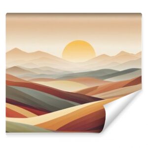 stylized landscape with sunset over rolling hills 