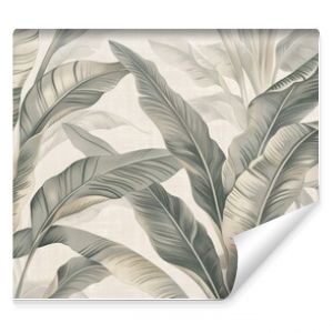 07250736 167. A refined wallpaper design showcasing a blend of tropical leaves in muted shades of grey, ivory, and sand  the subtle contrast of the neutral colors adds depth and texture to the