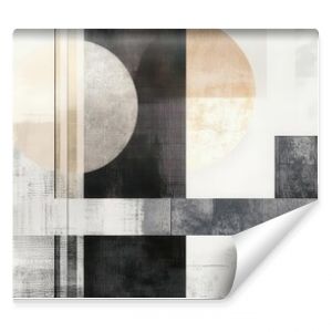 abstract geometric composition layered shapes textured elements muted color palette modern wallpaper design