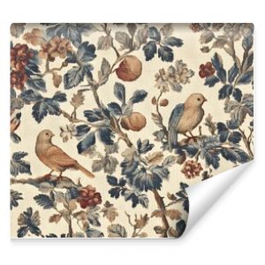 Antique Tapestry with Birds and Flowers