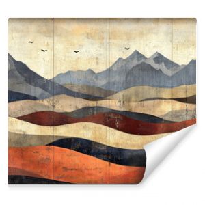 Abstract mountain landscape with layered textures and muted colors