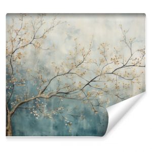 hand painted wallpaper of tree and clouds