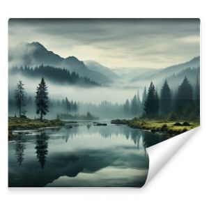 breathtaking landscape with misty lake in mountains background 16:9 widescreen backdrop wallpapers