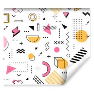 Abstract hipster memphis seamless pattern background with geometric shapes and elements. 80s or 90s style tile with colorful modern figures. Vector wallpaper with surreal, trendy ornamental details