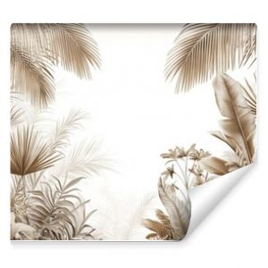 Luxury Beige Palm Leaves and Tropical Plants Pattern on White Background. AI generated illustration