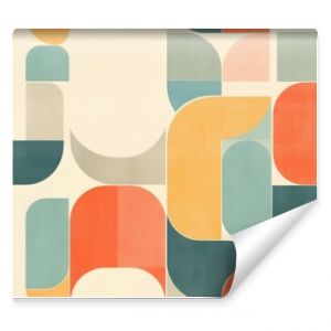 A simple retro pattern featuring muted pastel colors and geometric shapes, designed in a mid-century style