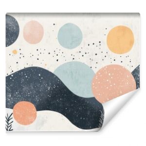 Abstract winter landscape with geometric shapes and pastel colors