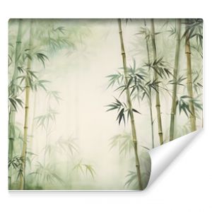 Tall tropical bamboo wall mural painted art, watercolor art style wallpaper background.