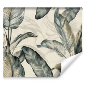 Vintage botanical illustration of tropical leaves, boho style wallpaper