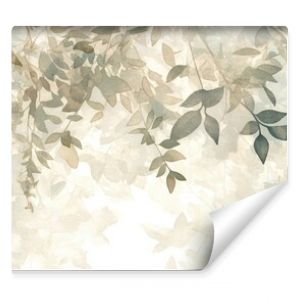 Nature artwork featuring a textured watercolor background showcasing artistic depictions of leaves and trees Suitable for interior photo wallpapers