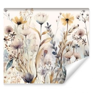 Dried flowers wallpaper on ivory background