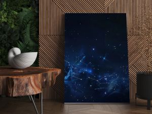 A sleek night sky background with highlighted zodiac constellations, delicate lines, and star details. Starry night sky with constellations and nebulae. Design for wallpaper, poster, and print.