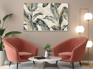 Vintage botanical illustration of tropical leaves, boho style wallpaper