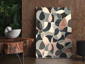 A pattern of abstract, interlocking shapes in a muted color palette