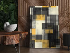 Abstract Geometric Pattern in Yellow, Grey, and Black