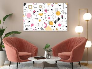 Abstract hipster memphis seamless pattern background with geometric shapes and elements. 80s or 90s style tile with colorful modern figures. Vector wallpaper with surreal, trendy ornamental details