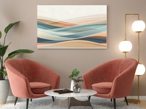 Serene Flow: A soothing abstract landscape of rolling hills in muted pastel hues, perfect for minimalist and contemporary spaces. 