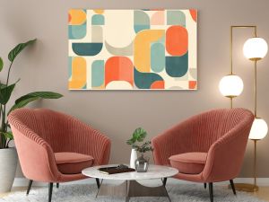 A simple retro pattern featuring muted pastel colors and geometric shapes, designed in a mid-century style