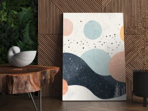 Abstract winter landscape with geometric shapes and pastel colors