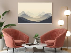 Mountain ranges in soft pastel hues, minimalistic landscape art. serenity and tranquility concept