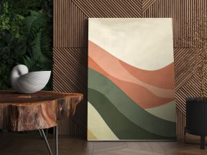 Vintage style abstract wave background with a mix of olive green, terracotta and cream