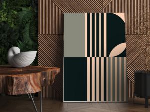 Modern vector abstract geometric background with circles, rectangles, squares and stripes in retro Bauhaus style