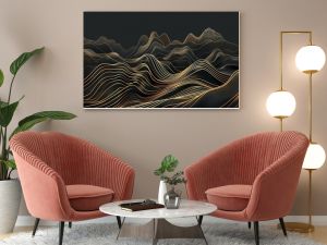 opulent gold line art on black luxury wallpaper with minimalist mountains ai generated illustration