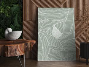 Green banana leaf line art wallpaper background vector. Luxury natural hand drawn foliage pattern design in minimalist linear contour simple style. Design for fabric, cover, banner, invitation.