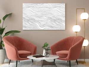 Abstract black and white hand drawn wavy line drawing seamless pattern. Modern minimalist fine wave outline background, creative monochrome wallpaper texture print. 