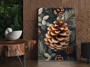 Pinecone wallpaper design with a captivating pattern, perfect for adding a natural touch to various spaces. This pinecone wallpaper offers appealing aesthetics and ample copy space.