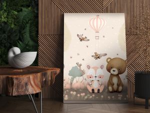 Kids room wallpaper with animals and pastel colors.Generative ai.