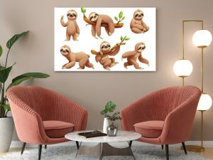 Set of sloth in various poses. Vector cartoon illustration